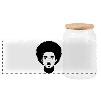 Afro man - Panoramic Cookie Jar with Wooden Lid - white - Front