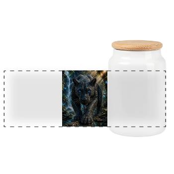 Mosaic leopard of the falls - Panoramic Cookie Jar with Wooden Lid - white - Front