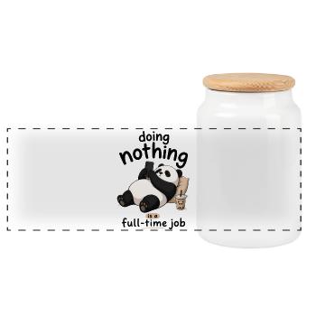 Panda Ne Rien Fait Travail à temps plein - Boîte à biscuits avec couvercle en bois - blanc - Devant