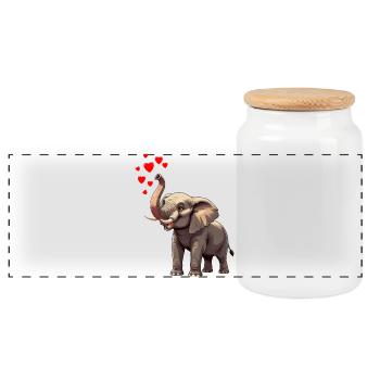 Elephant with hearts - Panoramic Cookie Jar with Wooden Lid - white - Front