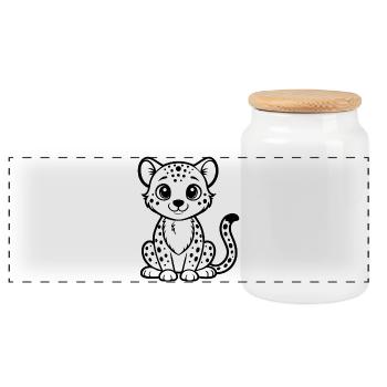 Cheetah - Panoramic Cookie Jar with Wooden Lid - white - Front