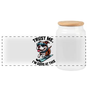 Dessin animé Skieur Bouledogue Chien Drôle - Boîte à biscuits avec couvercle en bois - blanc - Devant