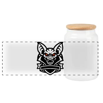 Fledermaus Maskottchen Logo - Panorama Keksdose mit Holzdeckel - Weiß - Vorne