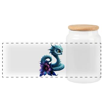 Dragon bleu à fleur violette - Boîte à biscuits avec couvercle en bois - blanc - Devant