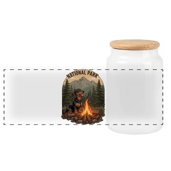 Camping vintage de teckels – Insigne du parc national - Boîte à biscuits avec couvercle en bois - blanc - Devant