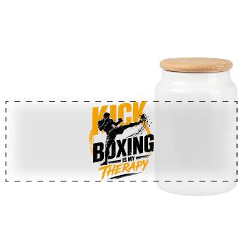 Kickboxing Gift for Boxer and Muay Thai Fighter - Panoramic Cookie Jar with Wooden Lid - white - Front