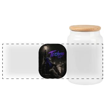 Techno Girl Under Lantern In The Rain We Love Techno - Panoramic Cookie Jar with Wooden Lid - white - Front