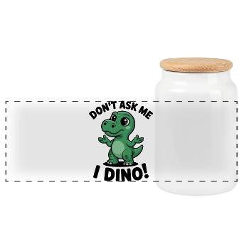 Ne me demande pas - je suis Dino ! - Boîte à biscuits avec couvercle en bois - blanc - Devant
