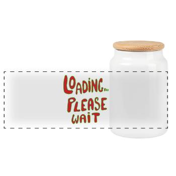 Lädt bitte warten Neon Retro Text - Panorama Keksdose mit Holzdeckel - Weiß - Vorne