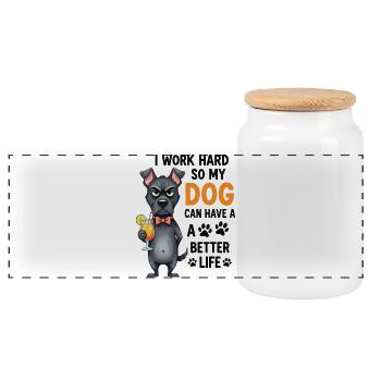 Hustling For The Hound – lustiges Hundegeschenk - Panorama Keksdose mit Holzdeckel - Weiß - Vorne