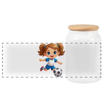 Comic girl en tant que joueuse de football avec le football – Sports - Boîte à biscuits avec couvercle en bois - blanc - Devant