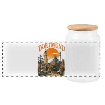  Vintage Dortmund Skyline historische - Panorama Keksdose mit Holzdeckel - Weiß - Vorne