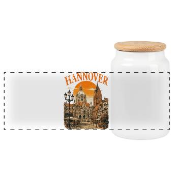 Vintage Hanover Skyline Historic - Panoramic Cookie Jar with Wooden Lid - white - Front