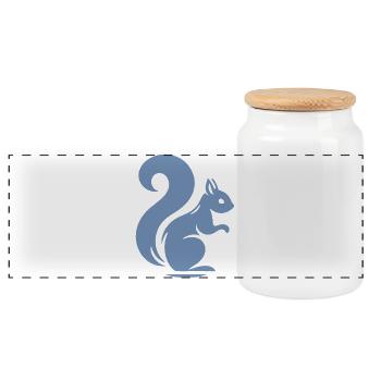 Minimalistische Eichhörnchen Silhouette mit Nuss - Panorama Keksdose mit Holzdeckel - Weiß - Vorne