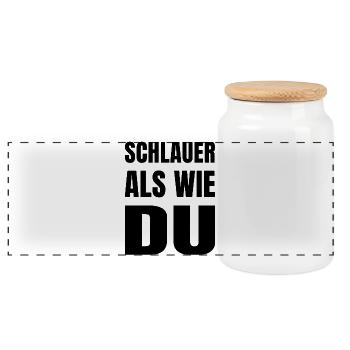 Lustiger Spruch - SCHLAUER ALS WIE DU - Panorama Keksdose mit Holzdeckel - Weiß - Vorne