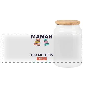 Maman 100 métiers en 1 - Boîte à biscuits avec couvercle en bois - blanc - Devant