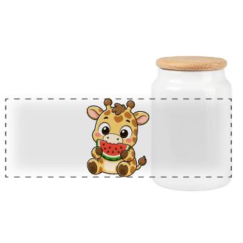 Süße Giraffe Cartoon Kawaii Keks genießen - Panorama Keksdose mit Holzdeckel - Weiß - Vorne