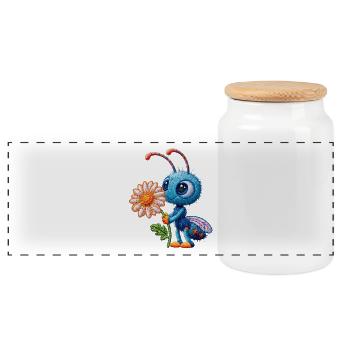 Biene im Stickerei-Look Blume Geschenk - Panorama Keksdose mit Holzdeckel - Weiß - Vorne