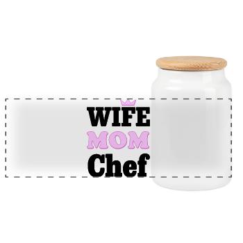 Wife Mom Chef - Statement Design für Mütter - Panorama Keksdose mit Holzdeckel - Weiß - Vorne
