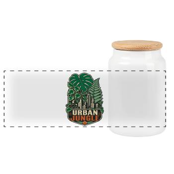 Urban Jungle – Monstera City Pflanzen - Panorama Keksdose mit Holzdeckel - Weiß - Vorne