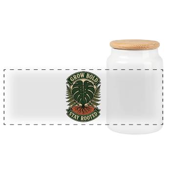 Grow Bold Stay Rooted – Vintage Monstera - Panorama Keksdose mit Holzdeckel - Weiß - Vorne