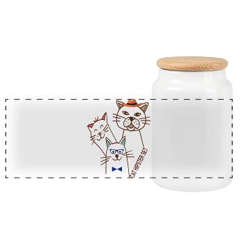 Katzen Trio  - Panorama Keksdose mit Holzdeckel - Weiß - Vorne