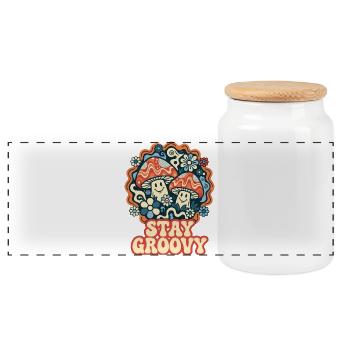 Stay Groovy Retro Pilze - Panorama Keksdose mit Holzdeckel - Weiß - Vorne