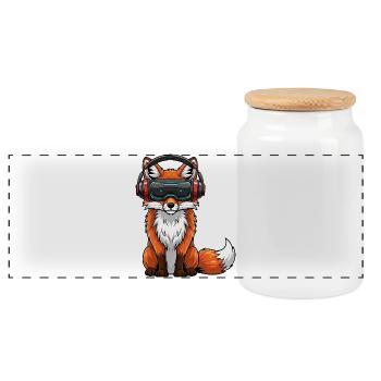 Fuchs VR Gamer Virtual Reality Comic Cool - Panorama Keksdose mit Holzdeckel - Weiß - Vorne