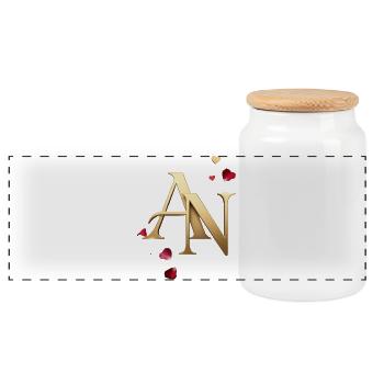 Goldenes AN Initialen mit Rosenblüten - Panorama Keksdose mit Holzdeckel - Weiß - Vorne