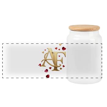 Goldenes Monogramm AE mit Herzen - Panorama Keksdose mit Holzdeckel - Weiß - Vorne