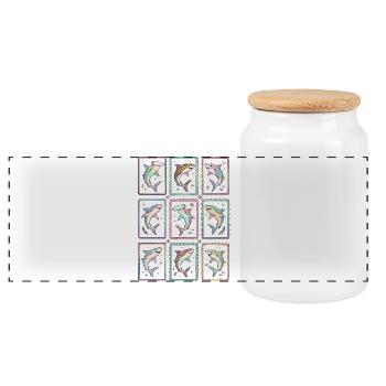 Haifisch Tropischer Ozean-Stempel TShirt Süßer Hai - Panorama Keksdose mit Holzdeckel - Weiß - Vorne