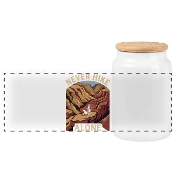 Mountains - Never Hike Alone - Panoramic Cookie Jar with Wooden Lid - white - Front