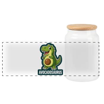 Niedlicher Avocadosaurus Dinosaurier T-Rex - Panorama Keksdose mit Holzdeckel - Weiß - Vorne
