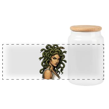 Medusa Schlangenhaar Ikone - Panorama Keksdose mit Holzdeckel - Weiß - Vorne