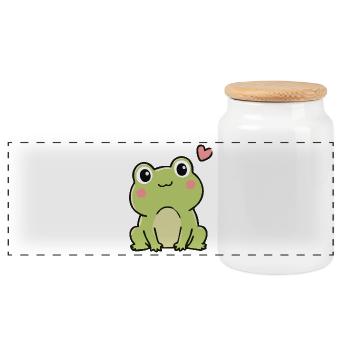 Süßer Kawaii-Frosch mit Herz-Cartoon-Aufkleber - Panorama Keksdose mit Holzdeckel - Weiß - Vorne