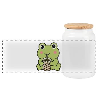 Süßer Kawaii-Frosch trinkt Bubble Tea Aufkleber - Panorama Keksdose mit Holzdeckel - Weiß - Vorne