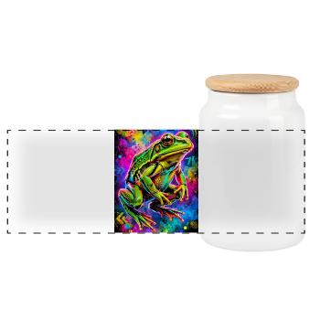 frog - Panoramic Cookie Jar with Wooden Lid - white - Front