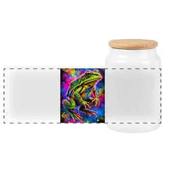 frog - Panoramic Cookie Jar with Wooden Lid - white - Front