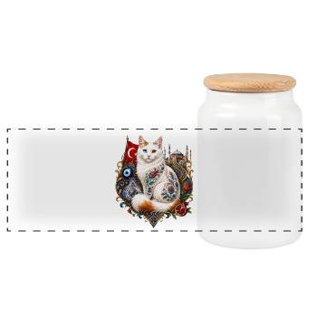 Osmanische Katze - Panorama Keksdose mit Holzdeckel - Weiß - Vorne