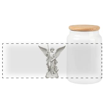 Geflügelter Engel mit Speer-Illustration - Panorama Keksdose mit Holzdeckel - Weiß - Vorne