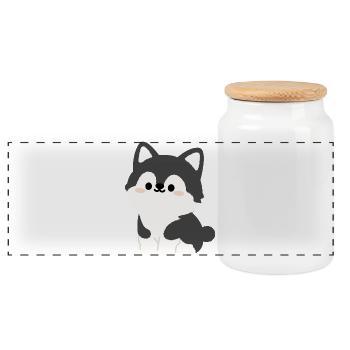 Kawaii Husky-Welpen-Illustration - Panorama Keksdose mit Holzdeckel - Weiß - Vorne