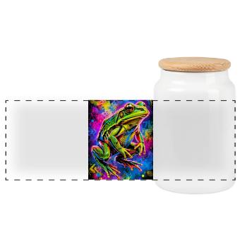 frog - Panoramic Cookie Jar with Wooden Lid - white - Front