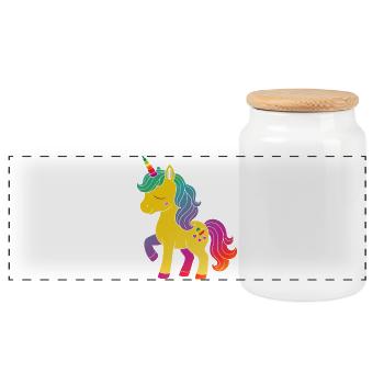Dessin animé de licorne arc-en-ciel - Boîte à biscuits avec couvercle en bois - blanc - Devant