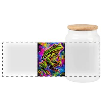 frog - Panoramic Cookie Jar with Wooden Lid - white - Front