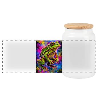 frog - Panoramic Cookie Jar with Wooden Lid - white - Front