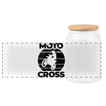 Lustiges Motocross - Panorama Keksdose mit Holzdeckel - Weiß - Vorne