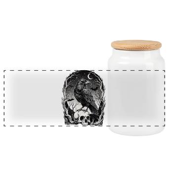 Raven over skull in the moonlight - Panoramic Cookie Jar with Wooden Lid - white - Front