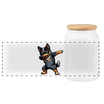 Dabbing Australian Cattle Dog - Panoramic Cookie Jar with Wooden Lid - white - Front