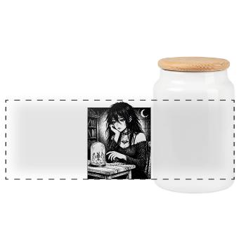 Gothic night owl in a glass - Panoramic Cookie Jar with Wooden Lid - white - Front