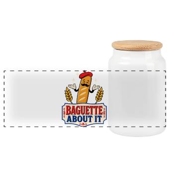 Baguette About It – French Humor - Panoramic Cookie Jar with Wooden Lid - white - Front
